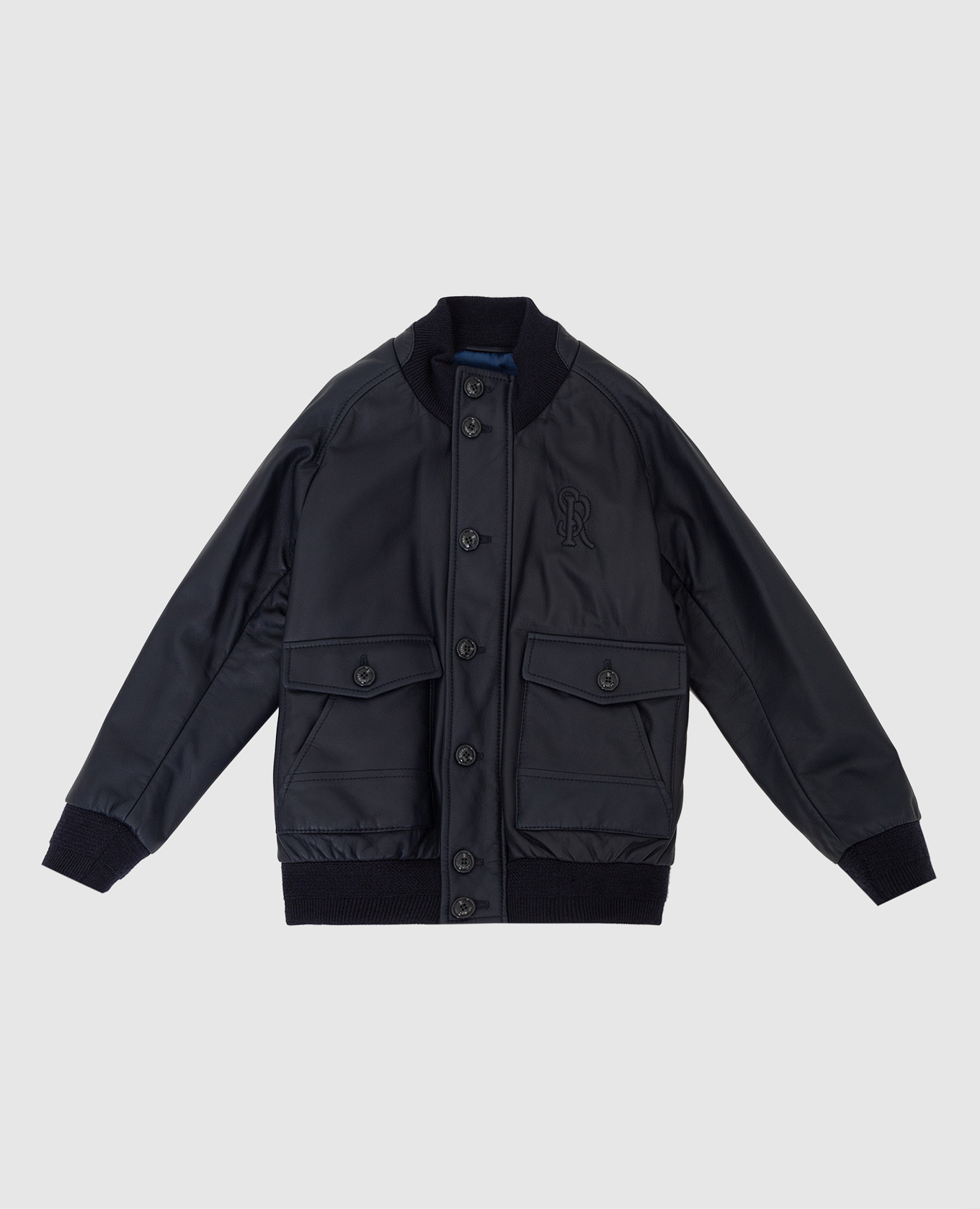 Children's navy blue leather bomber jacket