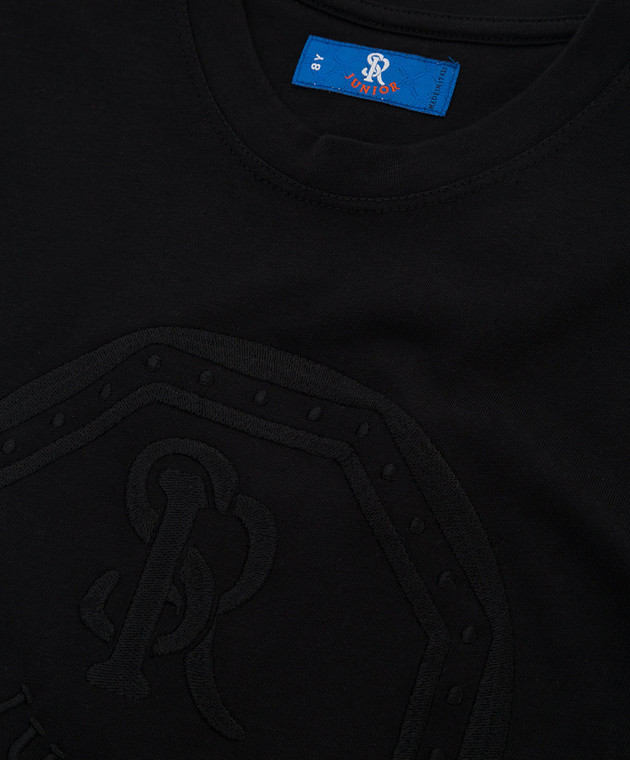 Stefano Ricci Детская черная футболка с вышивкой эмблемы YNH7200070803 изображение 3