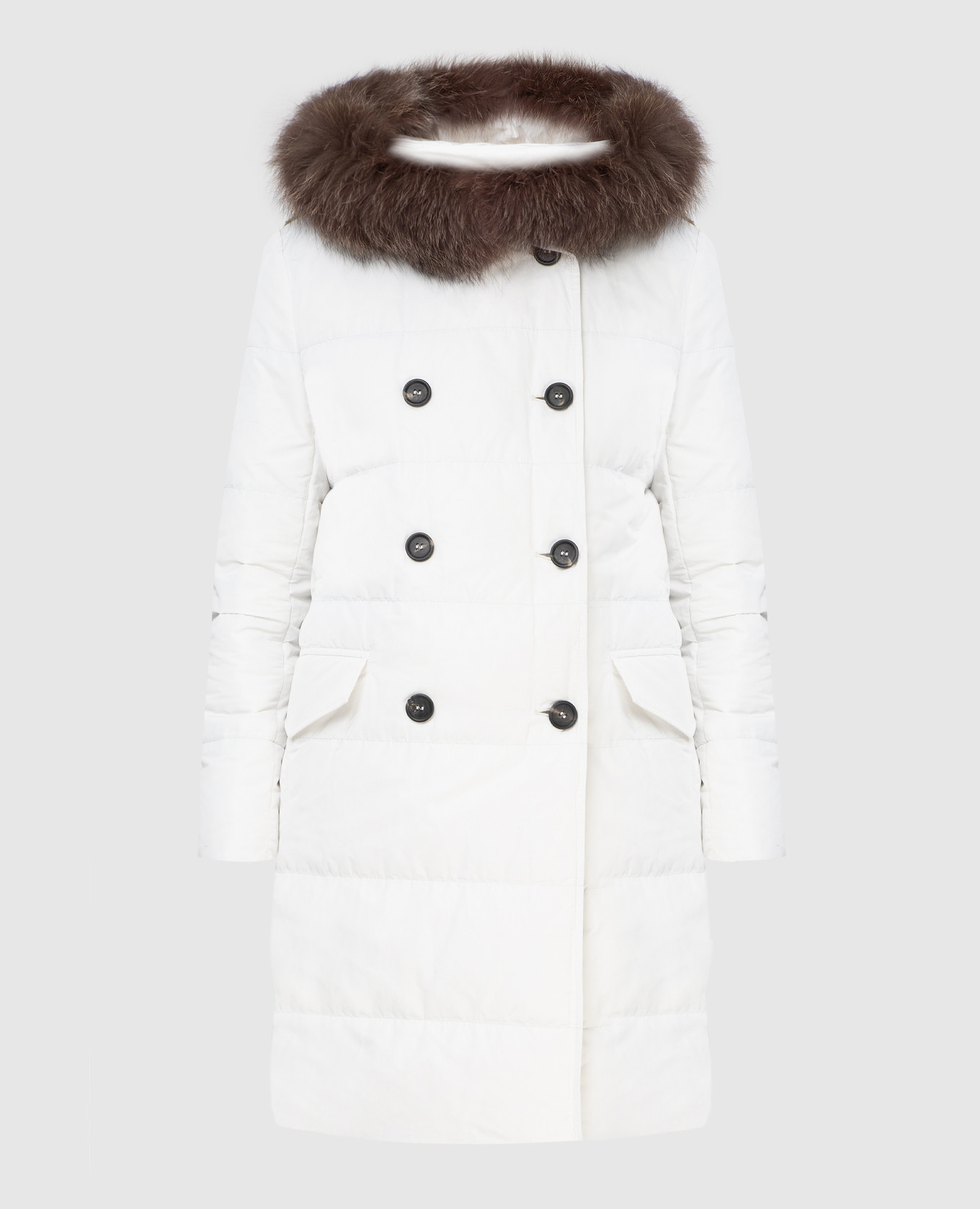 

Белый пуховик с мехом лисы, Пуховики