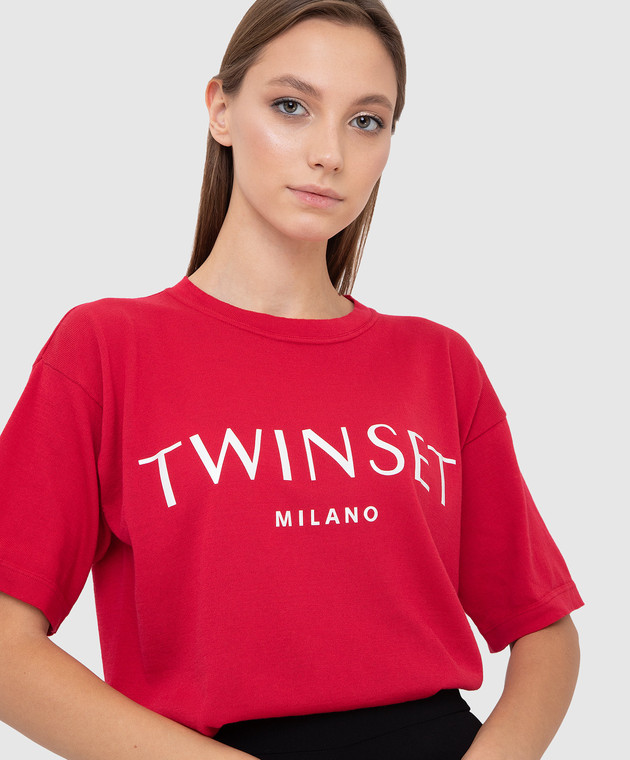 Twin Set Красная футболка с принтом логотипа 221TP3480 изображение 5