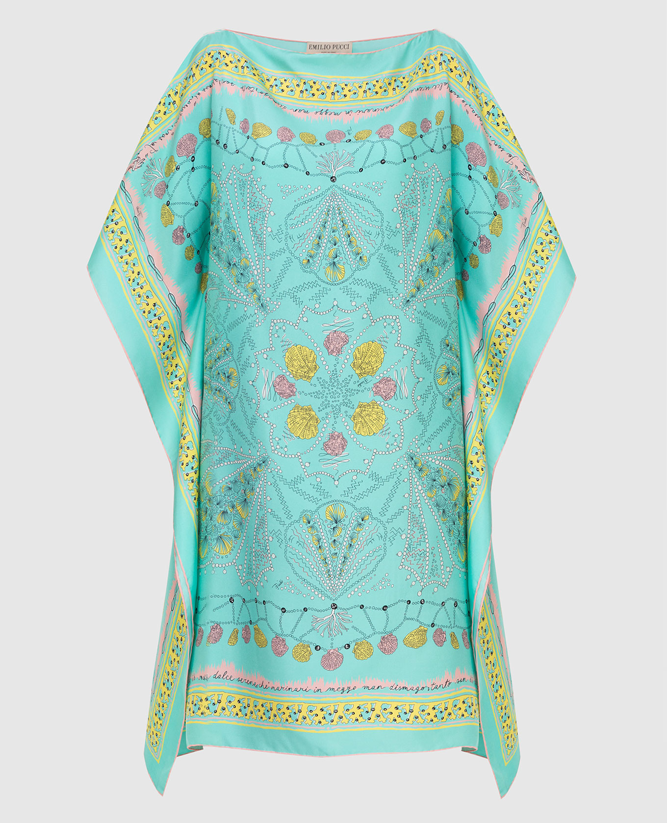 

Туника из шелка с принтом Conchiglie EMILIO PUCCI, Бирюзовый, Пляжные туники и сарафаны