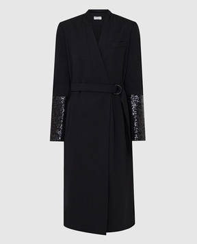 Brunello Cucinelli Чорна сукня на запах з паєтками MB526A4693