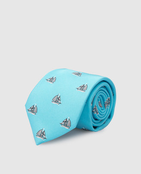 Stefano Ricci Дитячий блакитний шовковий набір з краватки та хустки-паші у візерунок YDHNG600