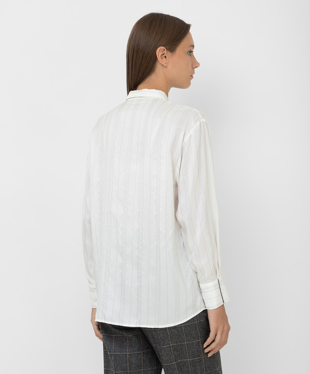 Peserico Светло-бежевая шелковая рубашка в полоску S0615401186 изображение 4