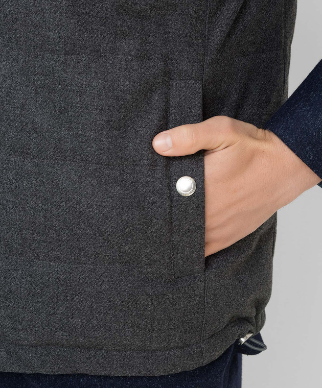 Brunello Cucinelli Темно-серый двусторонний пуховый жилет из шерсти, шелка и кашемира MM4851755 изображение 5