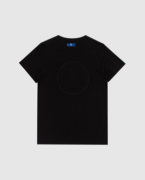 Stefano Ricci Детская черная футболка с вышивкой монограммы YNH6400010803
