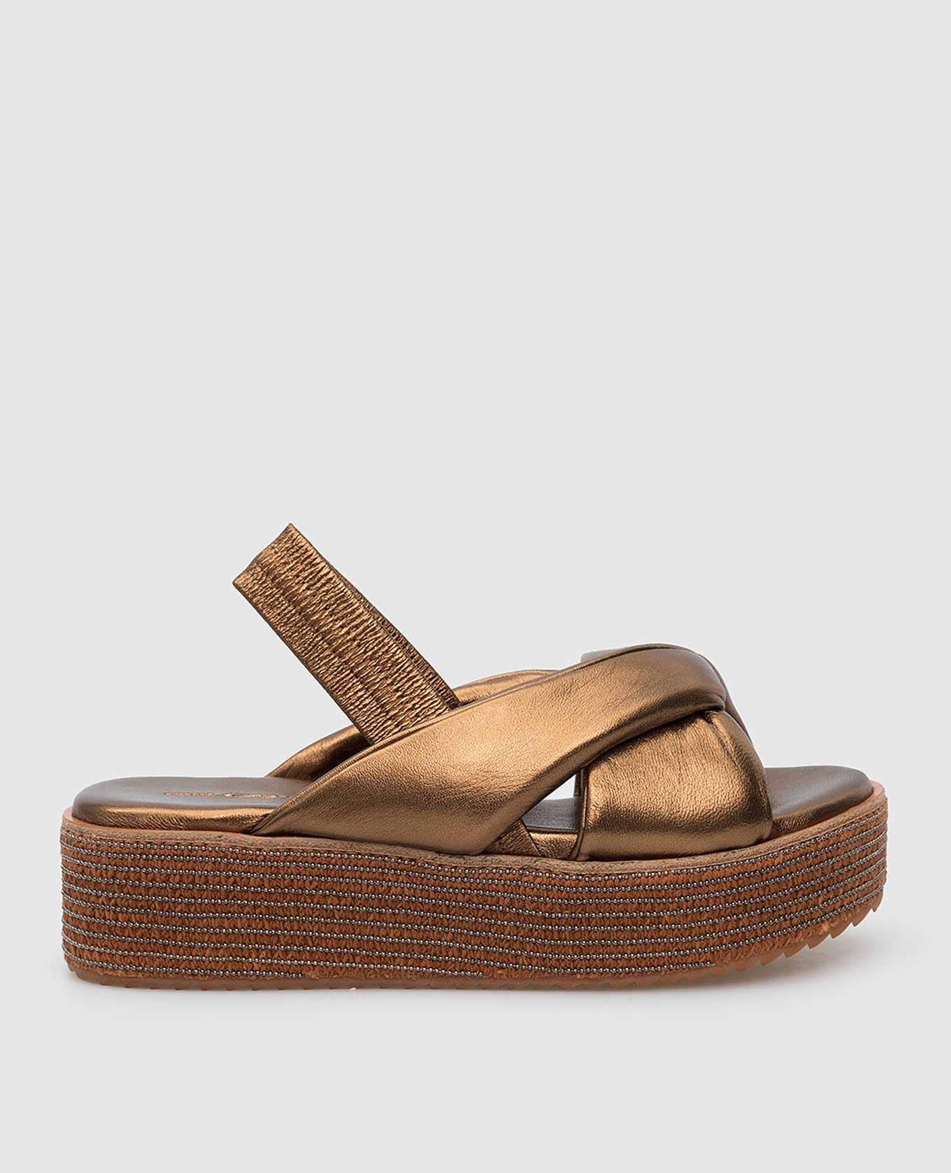 Bronze leather sandals with bulky soles with monili
