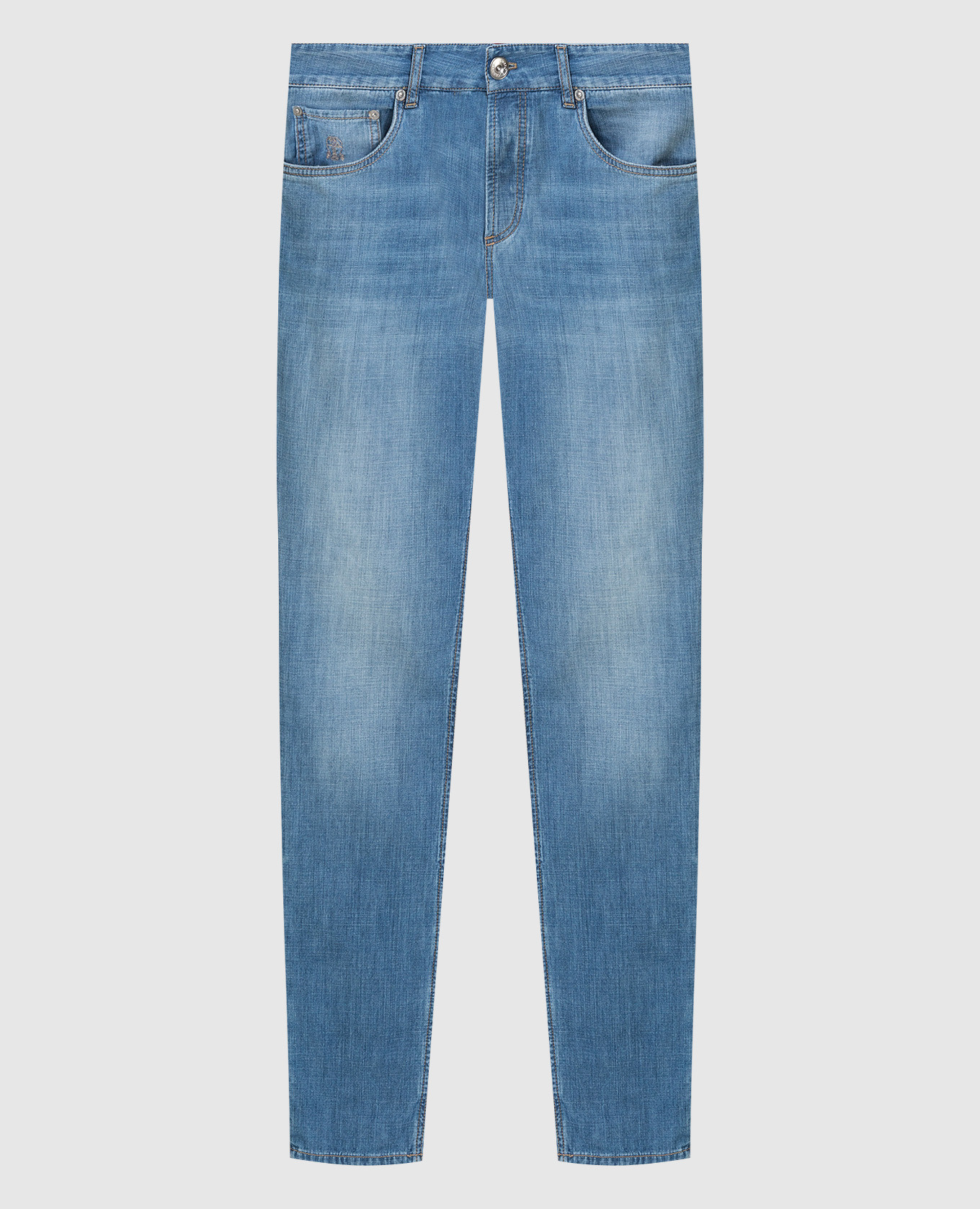 Светло-синие джинсы с эффектом потертости