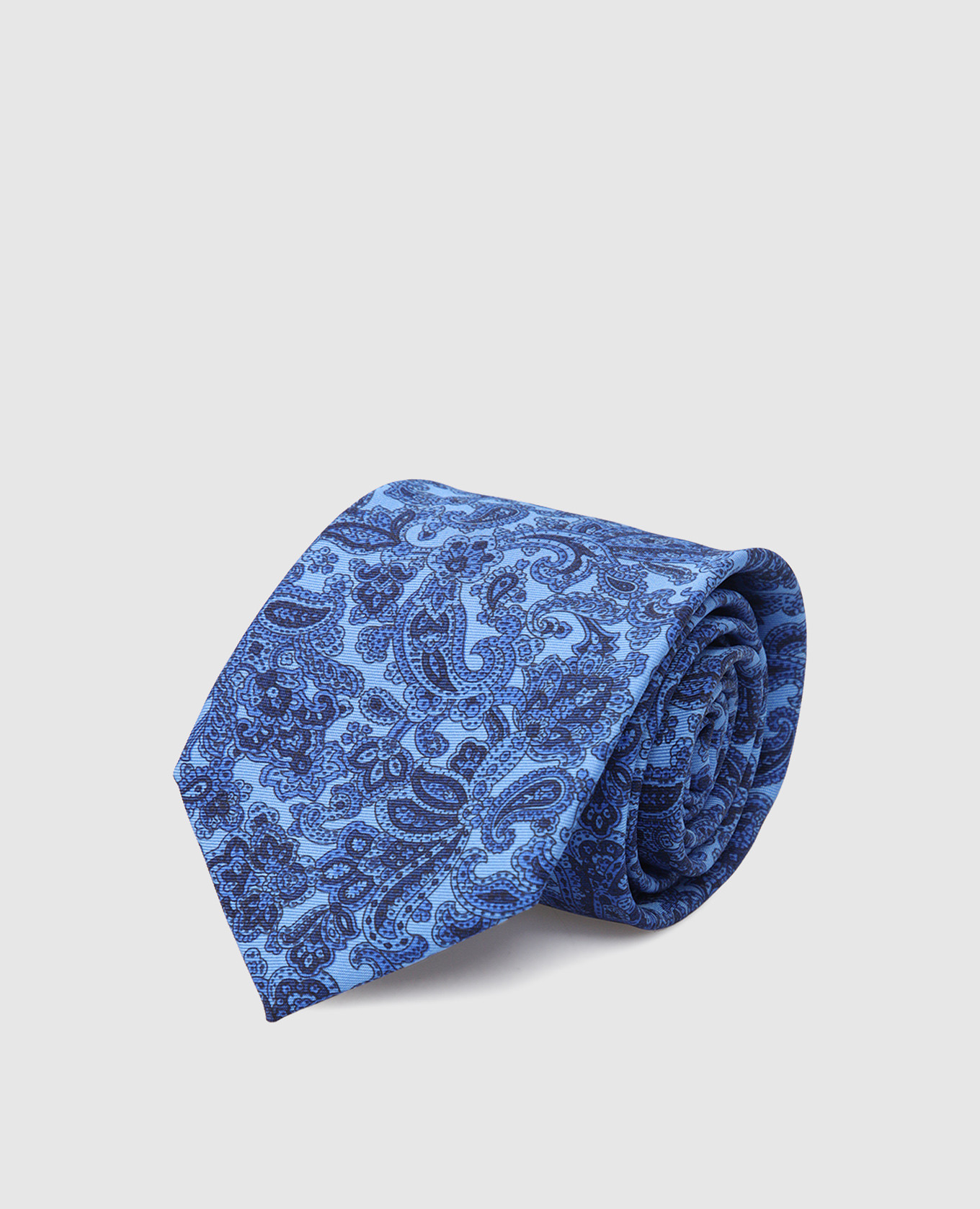 Детский шелковый светло-синий набор из галстука и платка-паше в узор