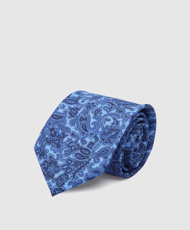 Stefano Ricci Дитячий шовковий світло-синій набір з краватки і хустки-паші в візерунок YDHNG501