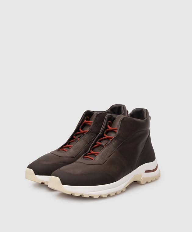 Loro Piana Темно-коричневые кожаные ботинки Trail Walk FAL9349 изображение 3