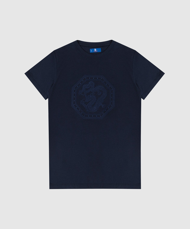 Stefano Ricci Детская темно-синяя футболка с вышивкой YNH7200050803