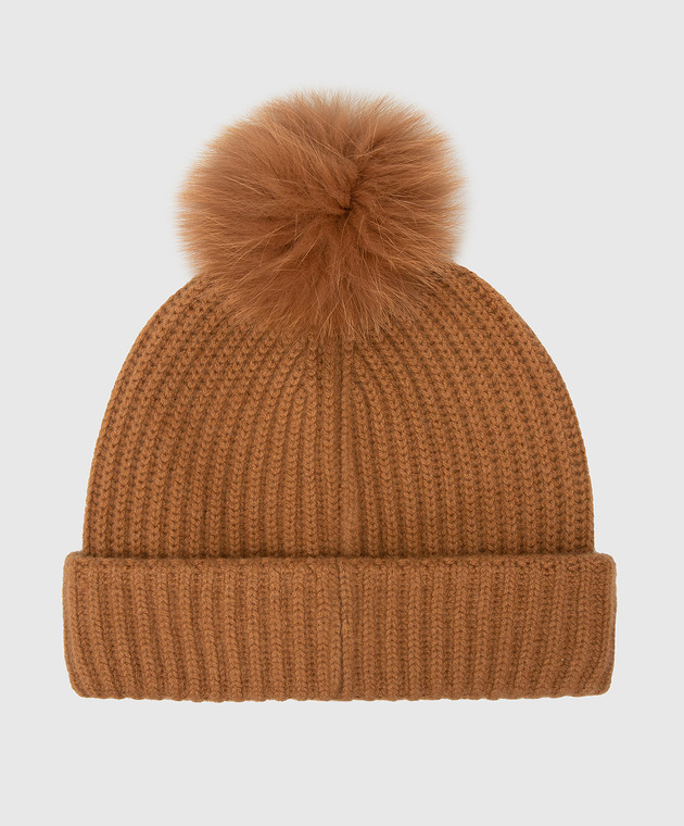 Yves Salomon - Light brown cashmere hat with fox fur 21WAA520XXCARD buy ...