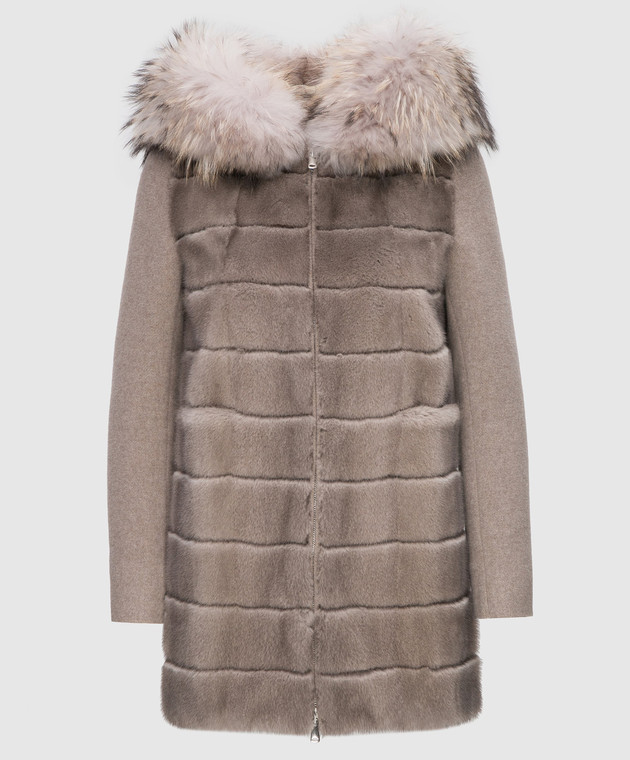 Real Furs House Бежевое пальто с мехом енота 922RFH