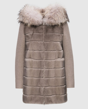 Real Furs House Бежеве пальто з хутром єнота 922RFH