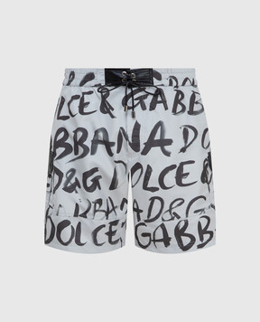 Dolce&Gabbana Сірі шорти для плавання в принт логотипу M4B54THSM59