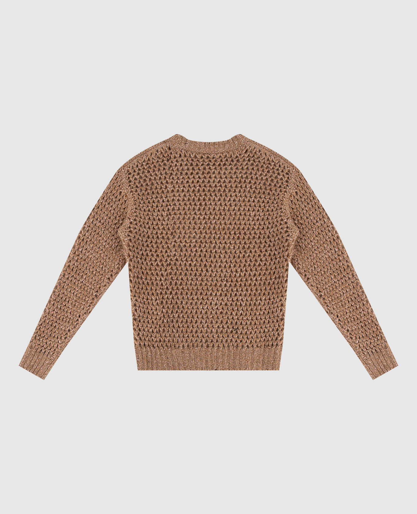 Brunello Cucinelli Детский светло-коричневый свитер из шерсти и кашемира с люрексом BBSM31300B изображение 2