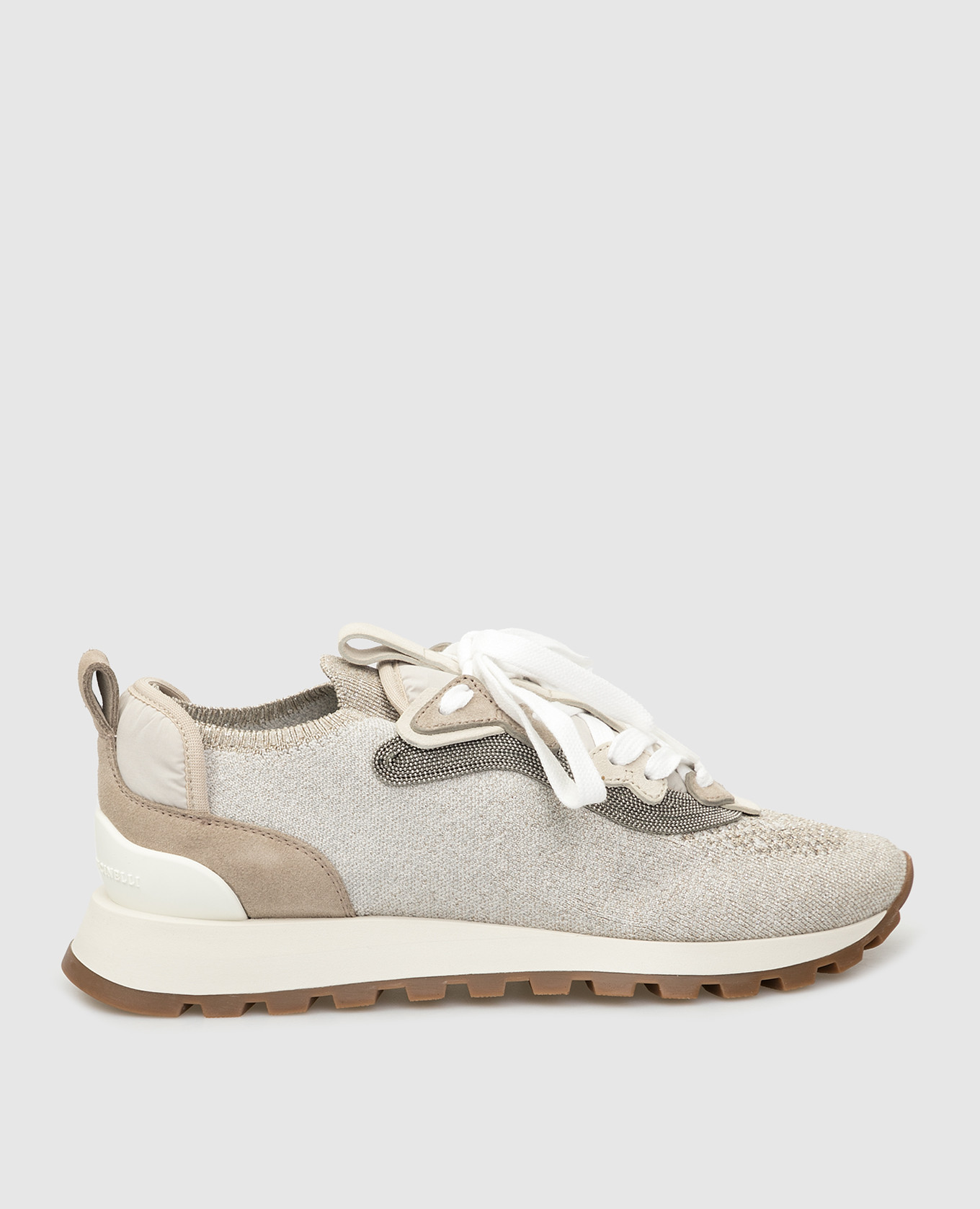 

Светло-серые кроссовки с люрексом и цепочками, Серый, Кроссовки