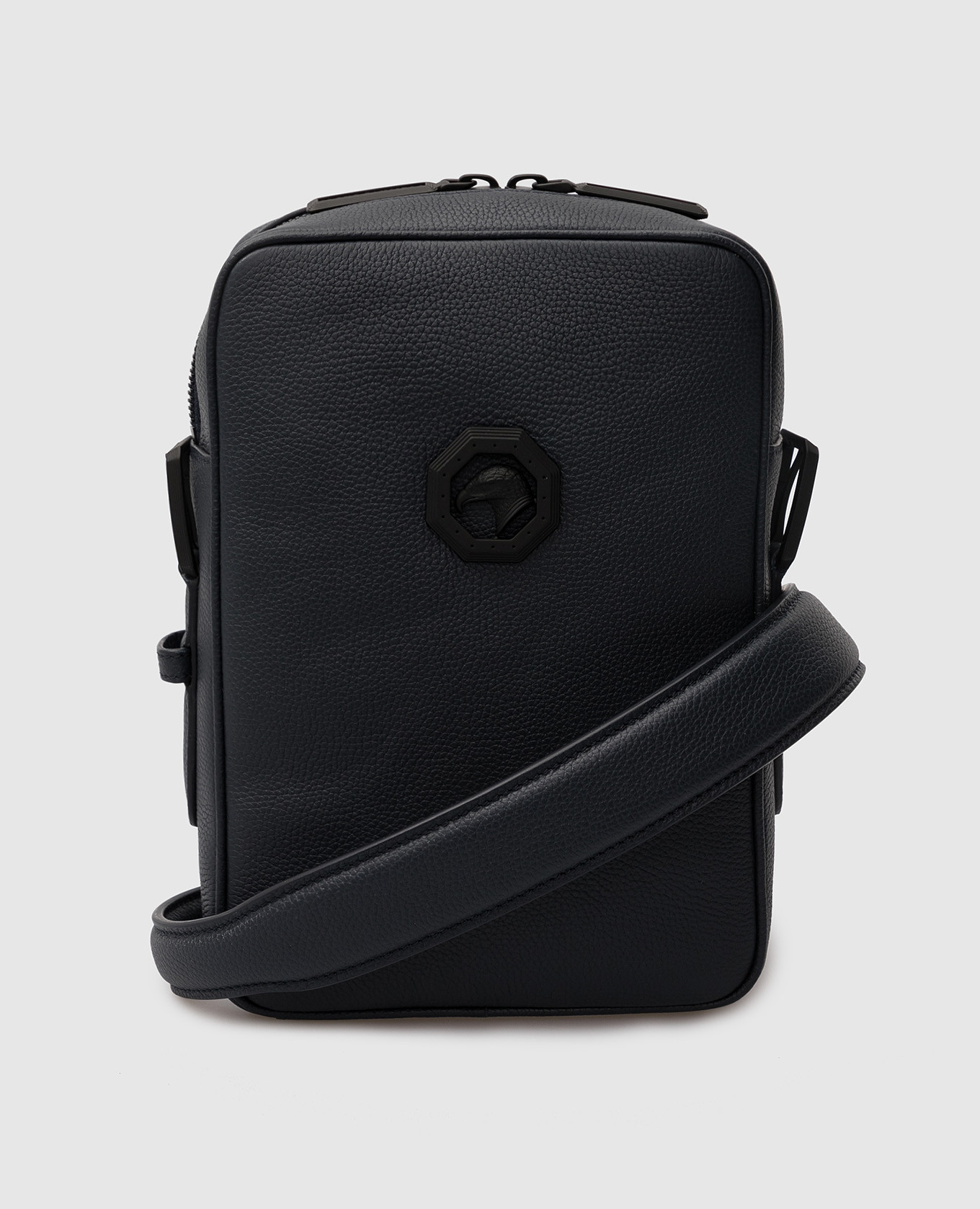 

Темно-синяя кожаная сумка ручной работы с эмблемой, Тёмно-синий, Сумки на плечо