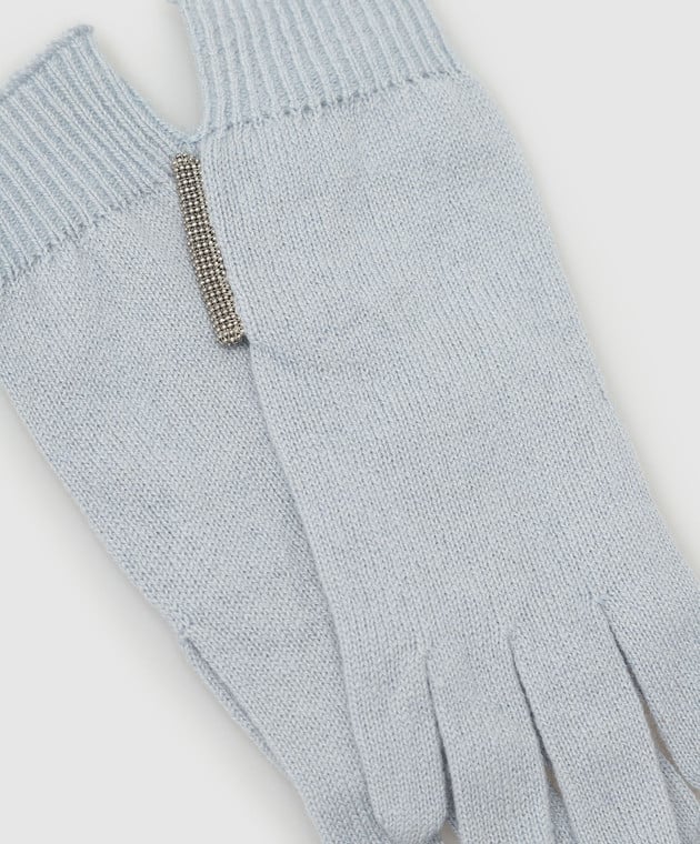 Brunello Cucinelli Baby blue cashmere gloves with chains B12M14589A image 2