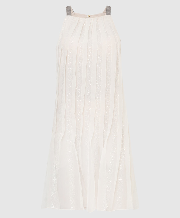 Brunello Cucinelli Light beige silk dress with sequins and chains MF940ADN52
