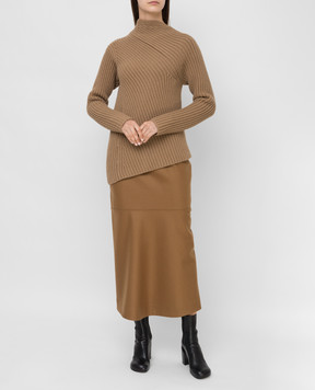 Jil Sander Темно-бежевий светр з вовни і кашеміру з асиметрією JSPT751054WTY21318