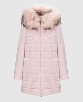 Real Furs House Розовое пальто с мехом енота 922RFH