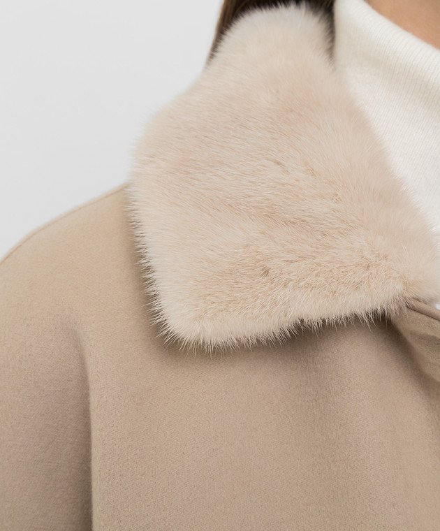 Loro Piana Светло-бежевое пальто из кашемира с мехом норки FAL2217 изображение 5