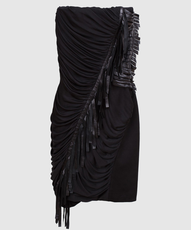 Blumarine Black dress in draped silk with leather details 58465