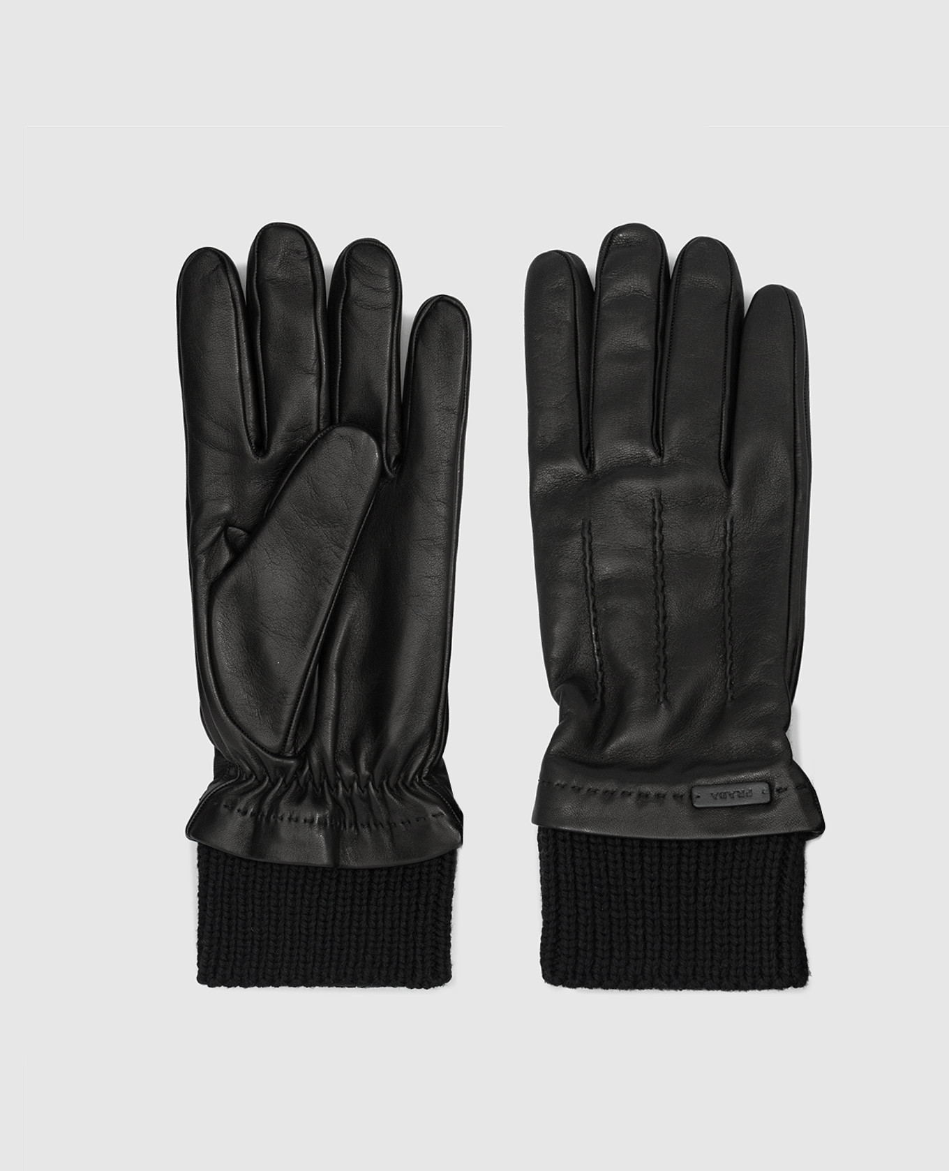 Темно-коричневые кожаные перчатки Prada