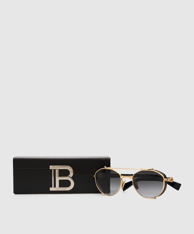 Balmain Золотистые солнцезащитные очки Brigade IV BPS120A52 изображение 6