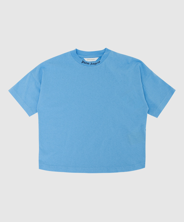 Palm Angels Children's blue T-shirt with logo print PBAA002F21JER001