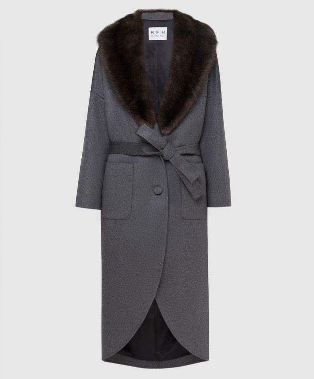 Real Furs House Серое пальто из кашемира с мехом соболя GT02