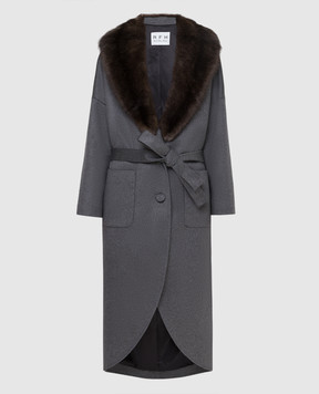 Real Furs House Сіре пальто з кашеміру з хутром соболя GT02