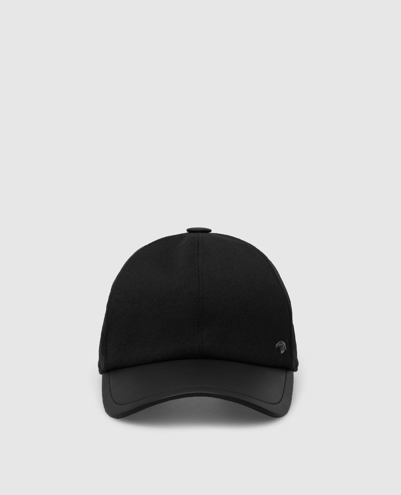 

Черная кепка из кашемира с кожаным козырьком, Черный, Кепки