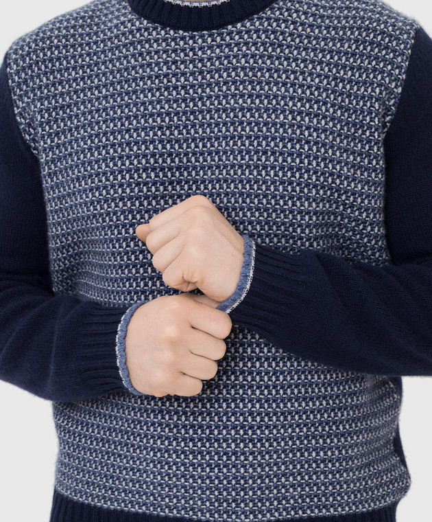Stefano Ricci Темно-синий свитер из кашемира в узор K606238G01F21420 изображение 5