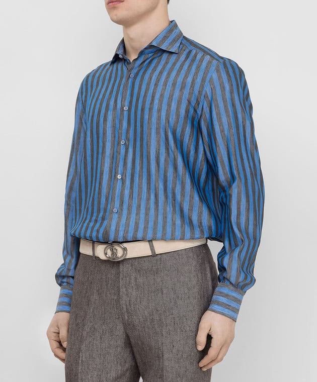 Stefano Ricci Синяя рубашка из льна и шелка MC002668S1951 изображение 3