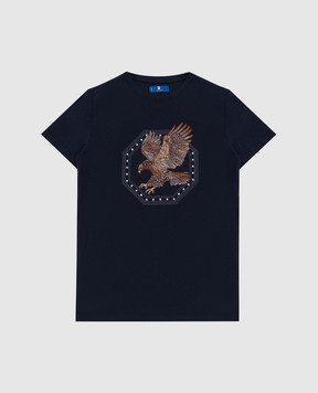 Stefano Ricci Детская темно-синяя футболка с вышивкой эмблемы YNH8200140803