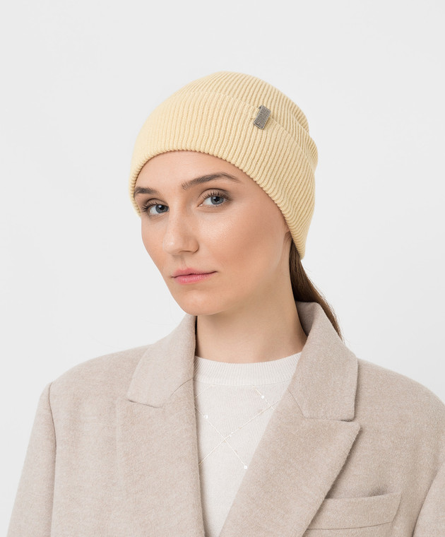 Brunello Cucinelli Yellow cashmere hat with chains M12183489 image 2