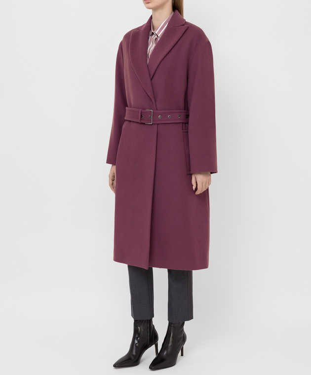 Brunello Cucinelli Світло-бордове пальто з вовни і кашеміру ME4179333P зображення 3