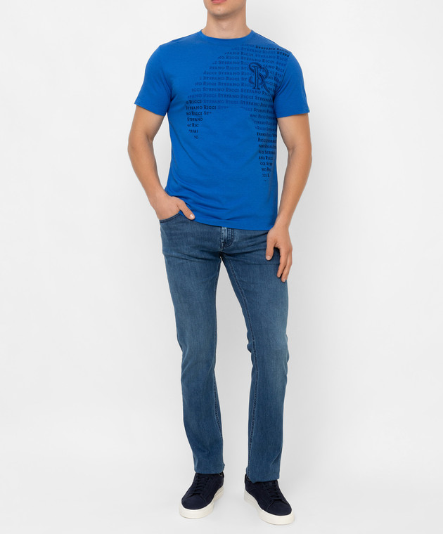 Stefano Ricci Синя футболка з вишивкою логотипу MNH1401350803 зображення 2