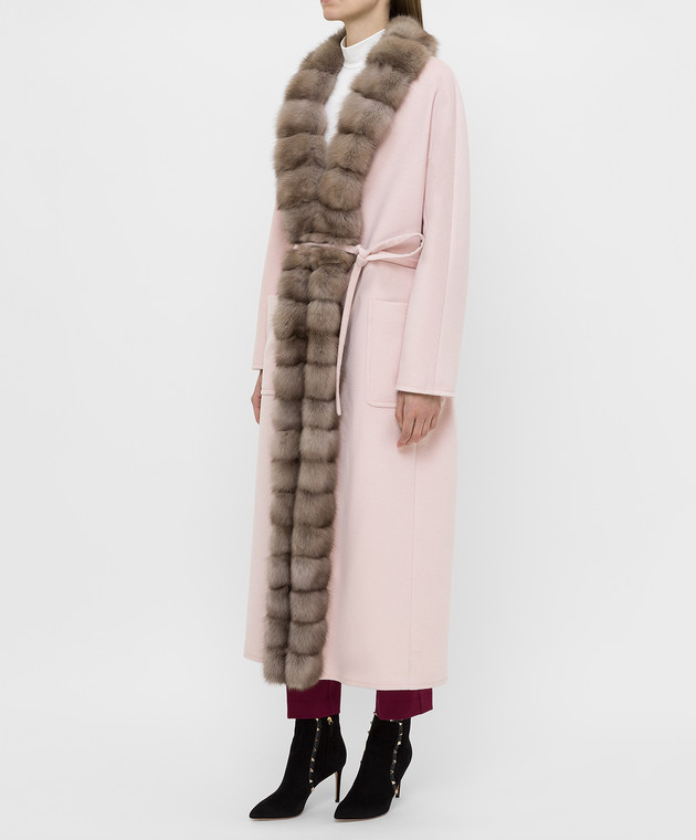Real Furs House Светло-розовое пальто из кашемира с мехом соболя GT01lPINK изображение 3