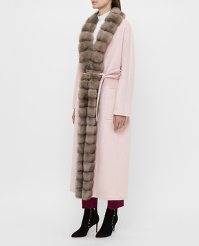 Real Furs House Светло-розовое пальто из кашемира с мехом соболя GT01lPINK