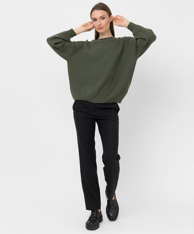 Allude Темно-зелений светр з кашеміру з вирізом 21511198 зображення 2