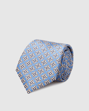 Stefano Ricci Детский шелковый голубой набор из галстука и платка-паше в узор YDH27025