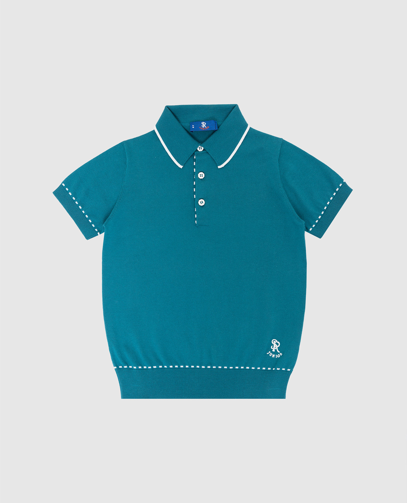 Children's dark turquoise polo with embroidery