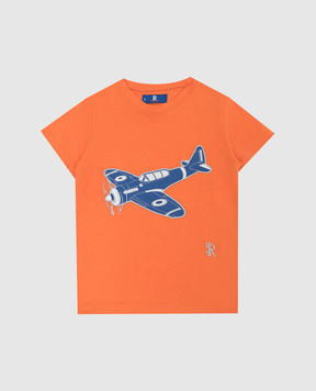 Stefano Ricci Детская оранжевая футболка с вышивкой YNH7400130803