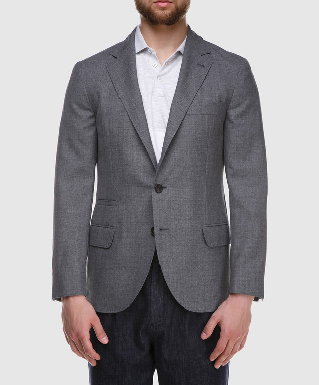 Brunello Cucinelli Серый пиджак из шерсти MF4237BTD изображение 3