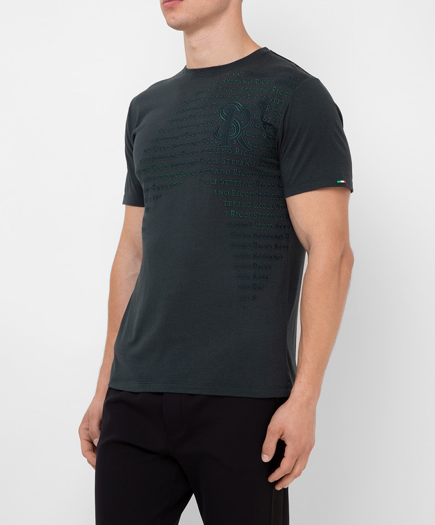 Stefano Ricci Темно-зелена футболка з вишивкою логотипу MNH1401350803 зображення 3