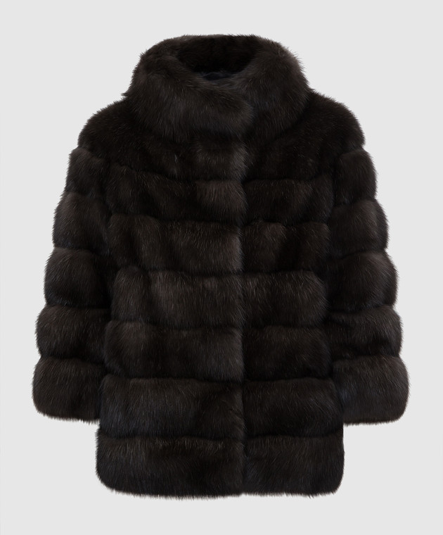 Real Furs House Темно-коричнева шуба з хутра соболя SB60FDK